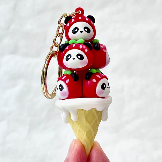 X 12171 PANDA STRAWBERRY FAMILY KEY CHARM-DISCONTINUED