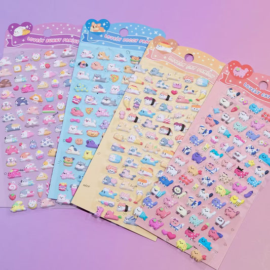 11082 Tiny Puffy Cat Dog Rabbit Stickers-12