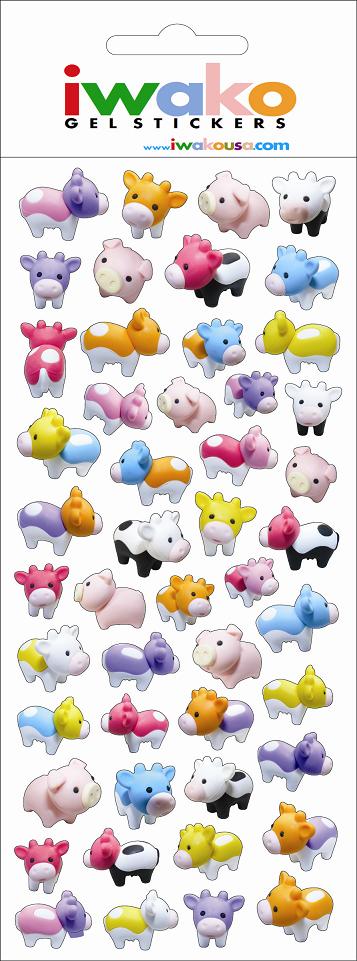 X 09173 COW & PIG GEL STICKER-DISCONTINUED
