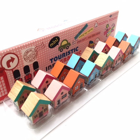 X 10072 12 LITTLE WOODEN HOUSE STAMPS-DISCONTINUED