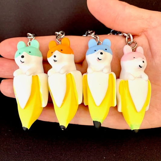 X 12009 BANANA DOG CHARM with keyring-DISCONTINUED
