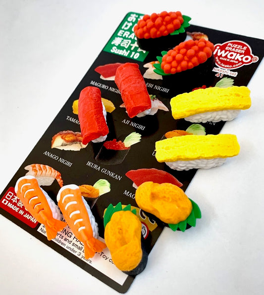 X 38306 IWAKO SUSHI 10 ERASER CARDS-DISCONTINUED