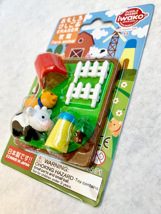 X 38322 IWAKO FARM ANIMALS ERASER CARD-DISCONTINUED