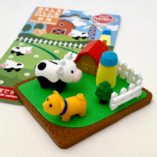 X 383221 IWAKO FARM ANIMALS ERASER CARD-DISCONTINUED