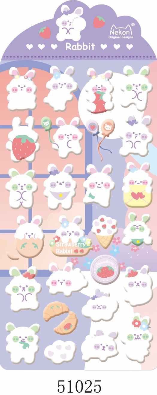 X 51025 BUNNY RABBIT PUFFY STICKERS-DISCONTINUED
