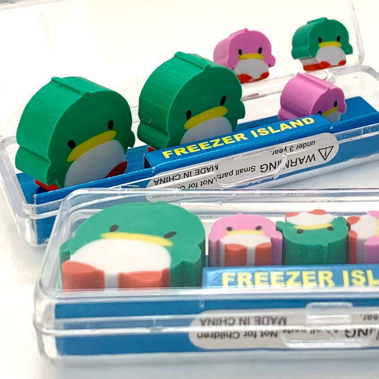 X 38807 PANDA AND PENGUIN IN ERASER CASE-DISCONTINUED