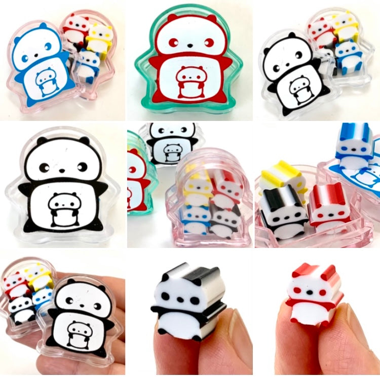 X 38806 4 Little Panda ERasers In Panda Case-DISCONTINUED