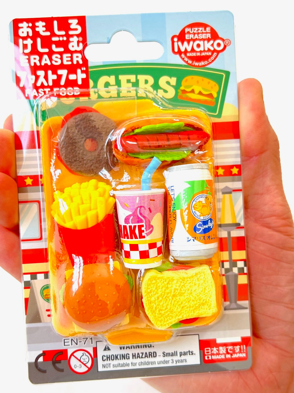 383311 IWAKO FAST FOOD ERASER CARD-SINGLE