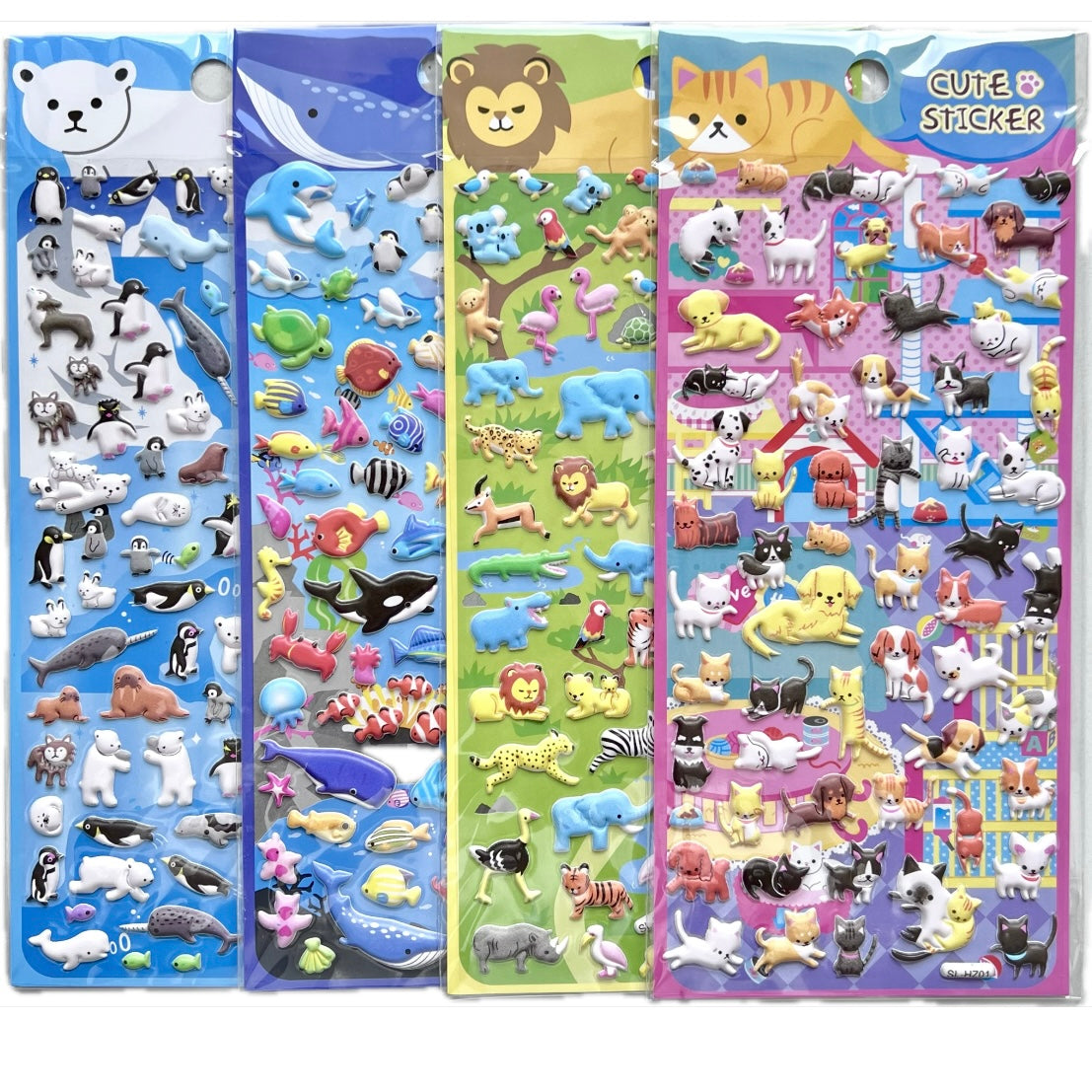 11013 Cartoon Animals Puffy Assorted Stickers-12