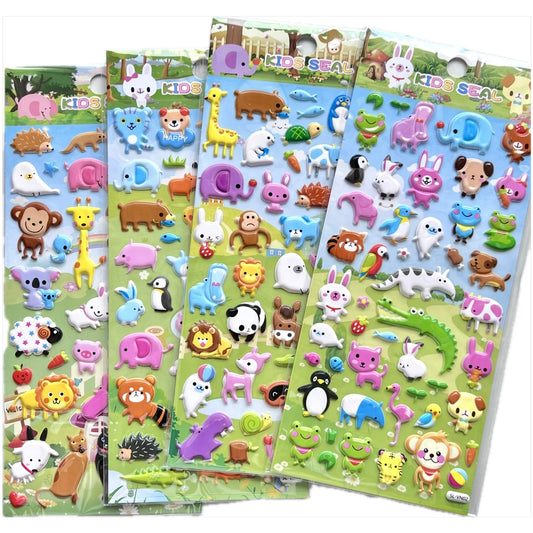 11013 Cartoon Animals Puffy Assorted Stickers-12