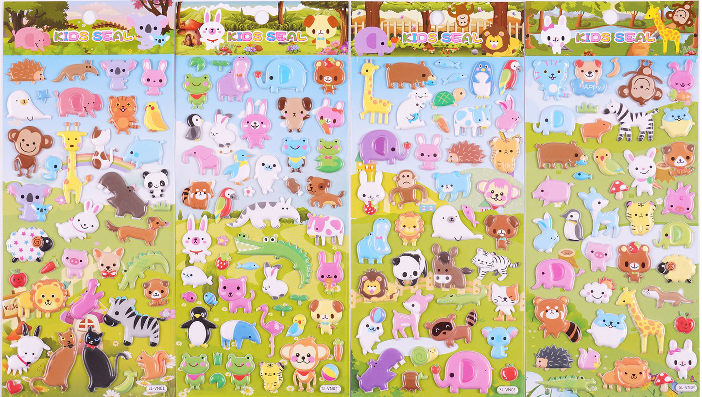 11013 Cartoon Animals Puffy Assorted Stickers-12