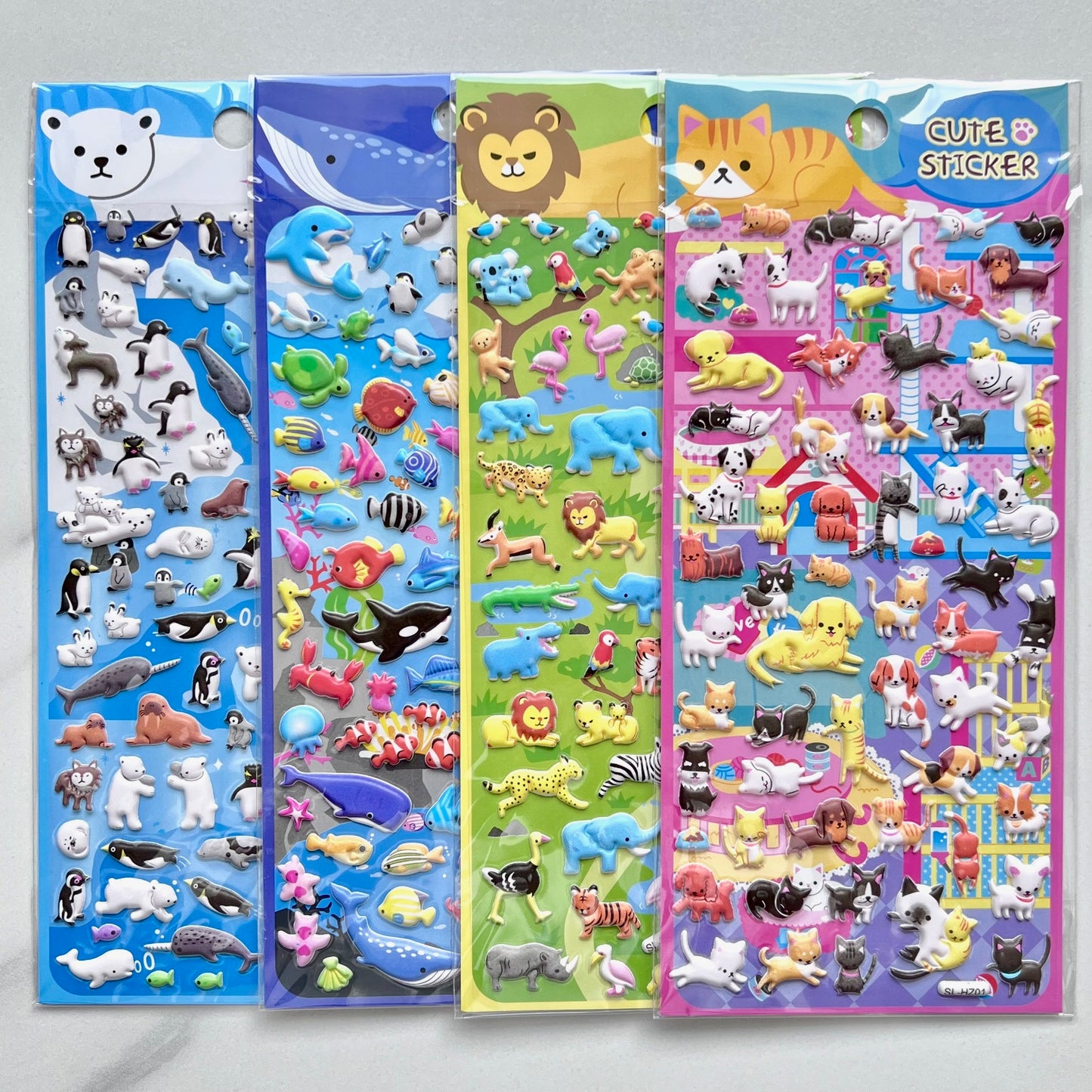 11013 Cartoon Animals Puffy Assorted Stickers-12