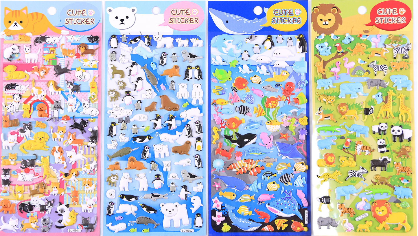 11013 Cartoon Animals Puffy Assorted Stickers-12