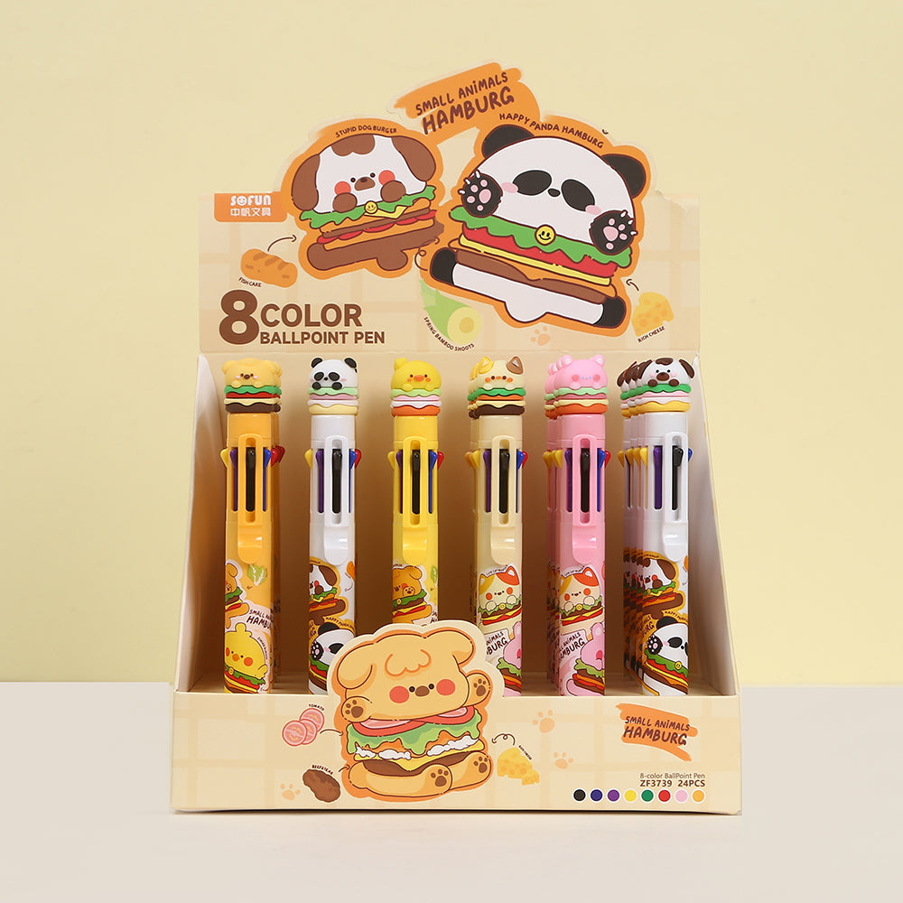 23027 ANIMAL BURGER 8-COLOR RETRACTABLE BALL PEN-24