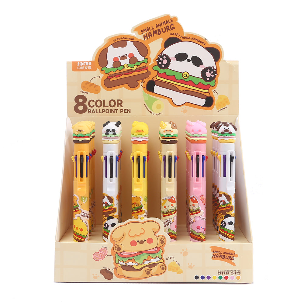 23027 ANIMAL BURGER 8-COLOR RETRACTABLE BALL PEN-24