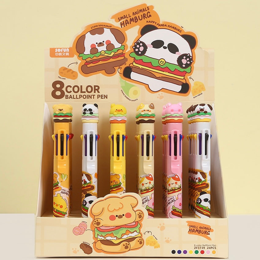 23027 ANIMAL BURGER 8-COLOR RETRACTABLE BALL PEN-24