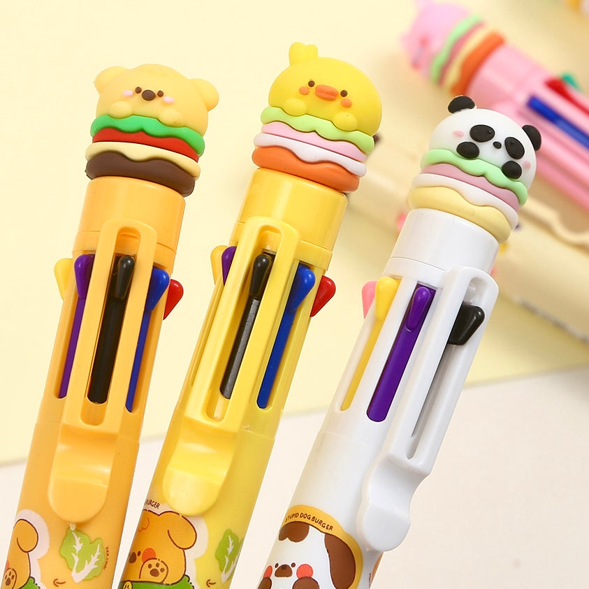 23027 ANIMAL BURGER 8-COLOR RETRACTABLE BALL PEN-24