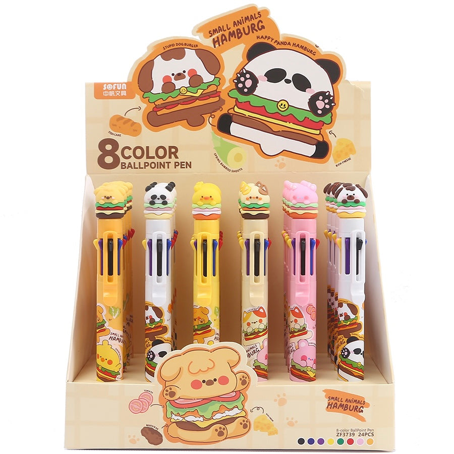 23027 ANIMAL BURGER 8-COLOR RETRACTABLE BALL PEN-24