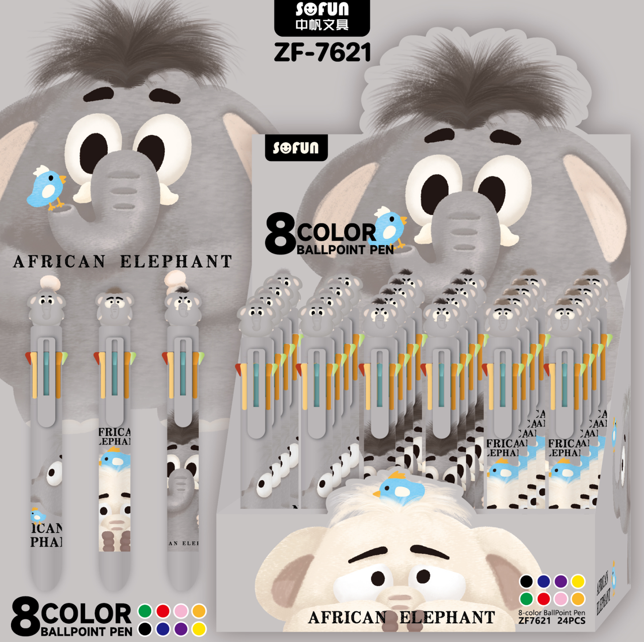 23031 Elephant 8-Color Retractable Ball Pen-24
