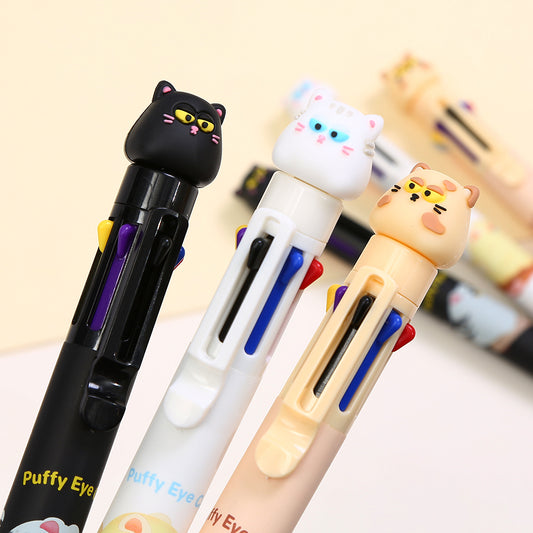 23032 Puffy Eye Cat 8-Color Retractable Ball Pen-24