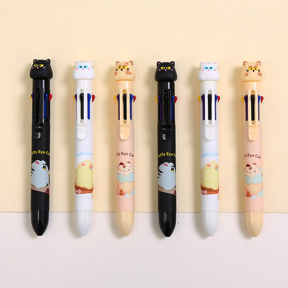 23032 Puffy Eye Cat 8-Color Retractable Ball Pen-24