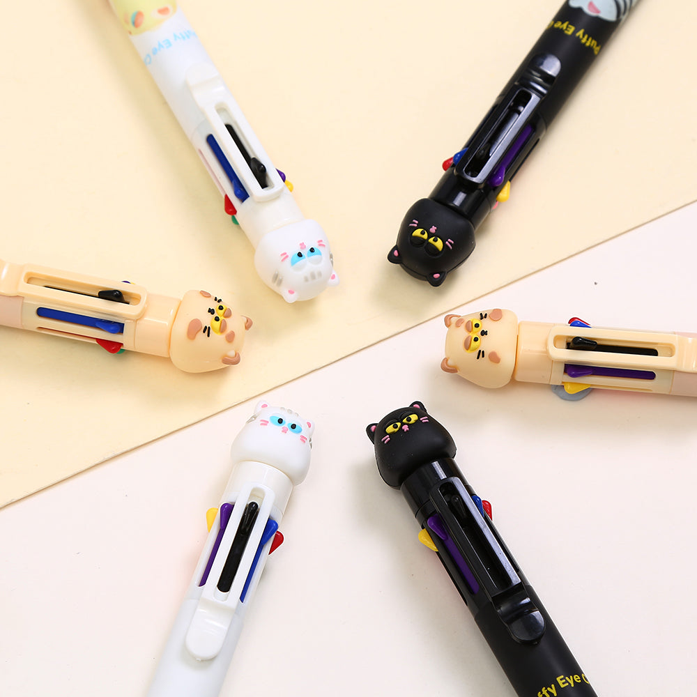 23032 Puffy Eye Cat 8-Color Retractable Ball Pen-24