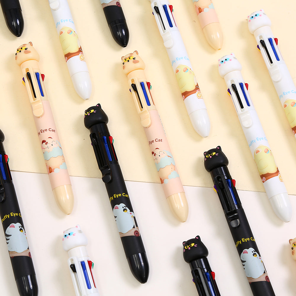 23032 Puffy Eye Cat 8-Color Retractable Ball Pen-24