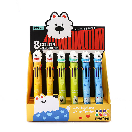 23037 White Dog Terrier 8-Color Retractable Ball Pen-24