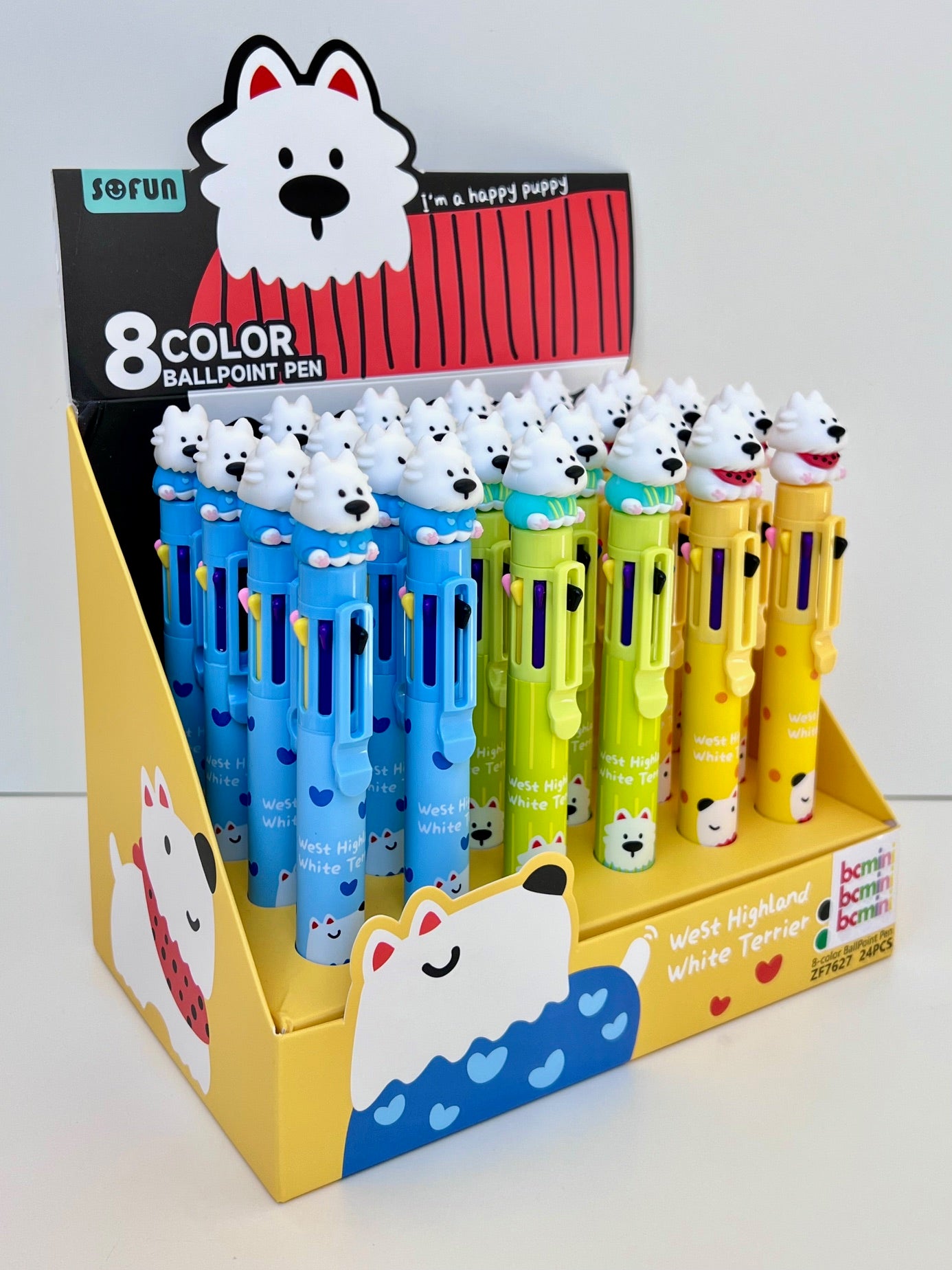 23037 White Dog Terrier 8-Color Retractable Ball Pen-24