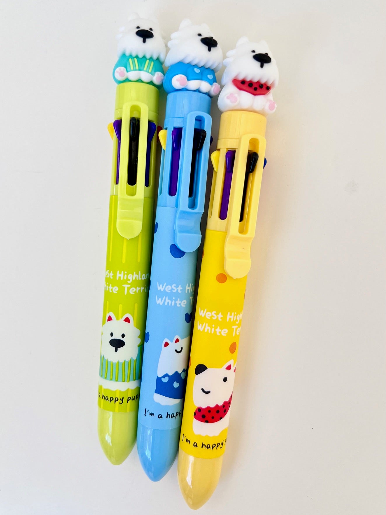 23037 White Dog Terrier 8-Color Retractable Ball Pen-24