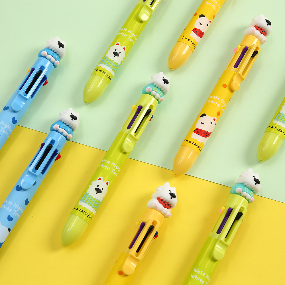 23037 White Dog Terrier 8-Color Retractable Ball Pen-24