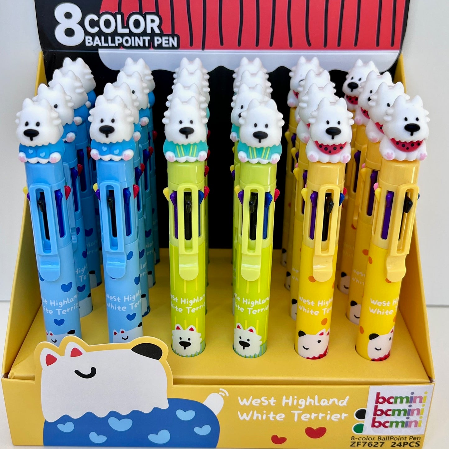 23037 White Dog Terrier 8-Color Retractable Ball Pen-24