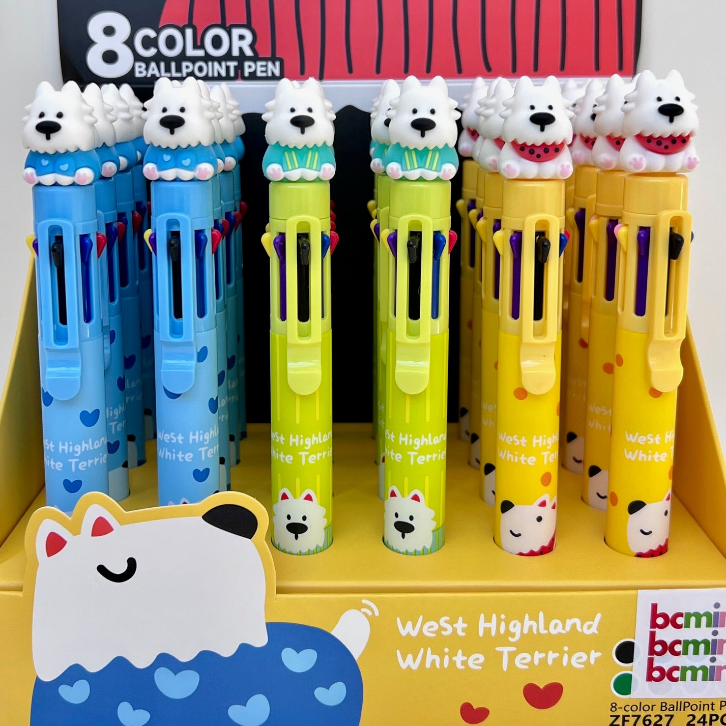 23037 White Dog Terrier 8-Color Retractable Ball Pen-24