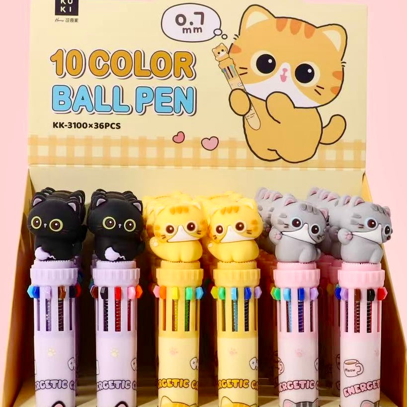 23038 Cats 10-Color Retractable Ball Pen-36