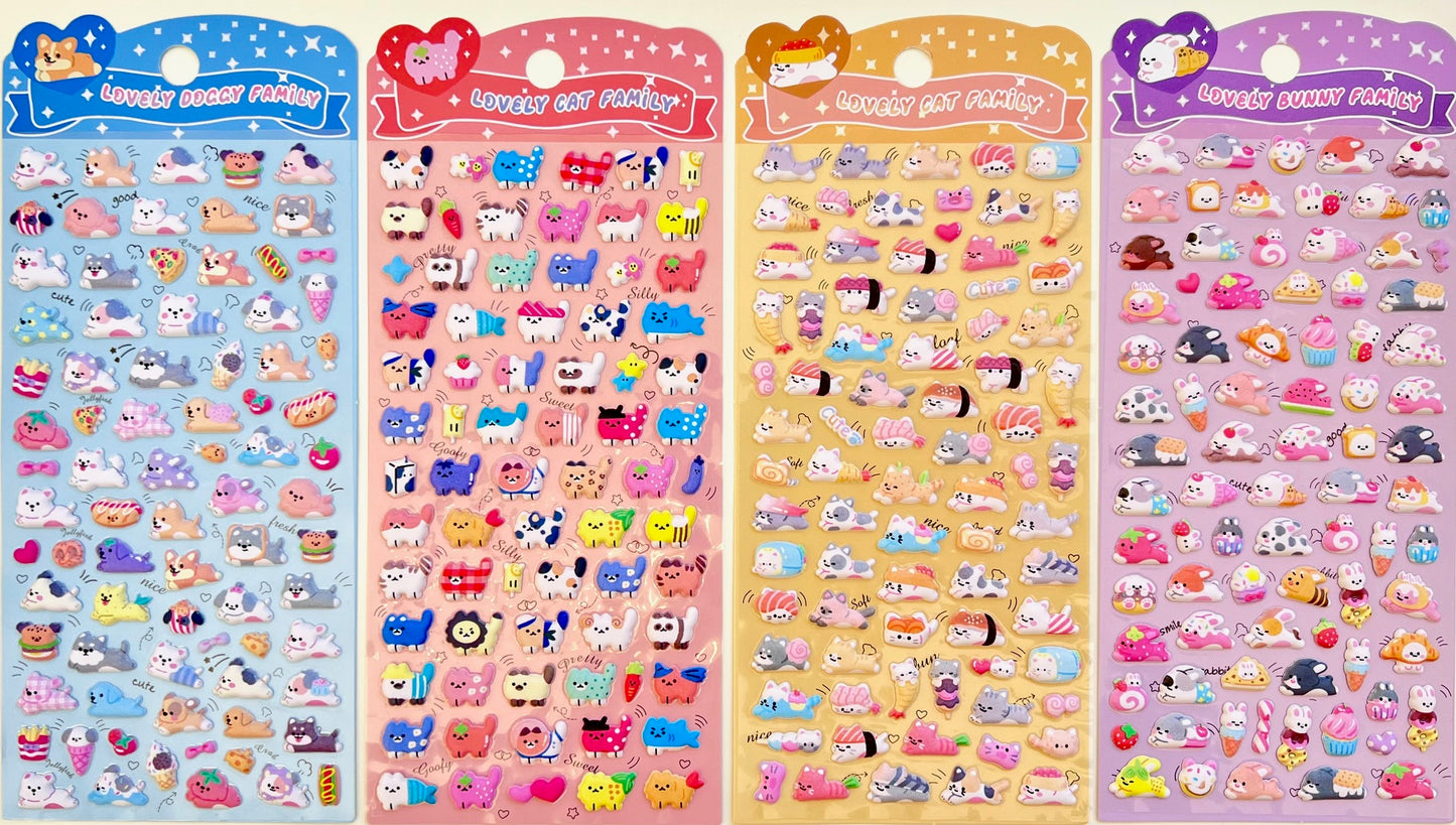 11082 Tiny Puffy Cat Dog Rabbit Stickers-12