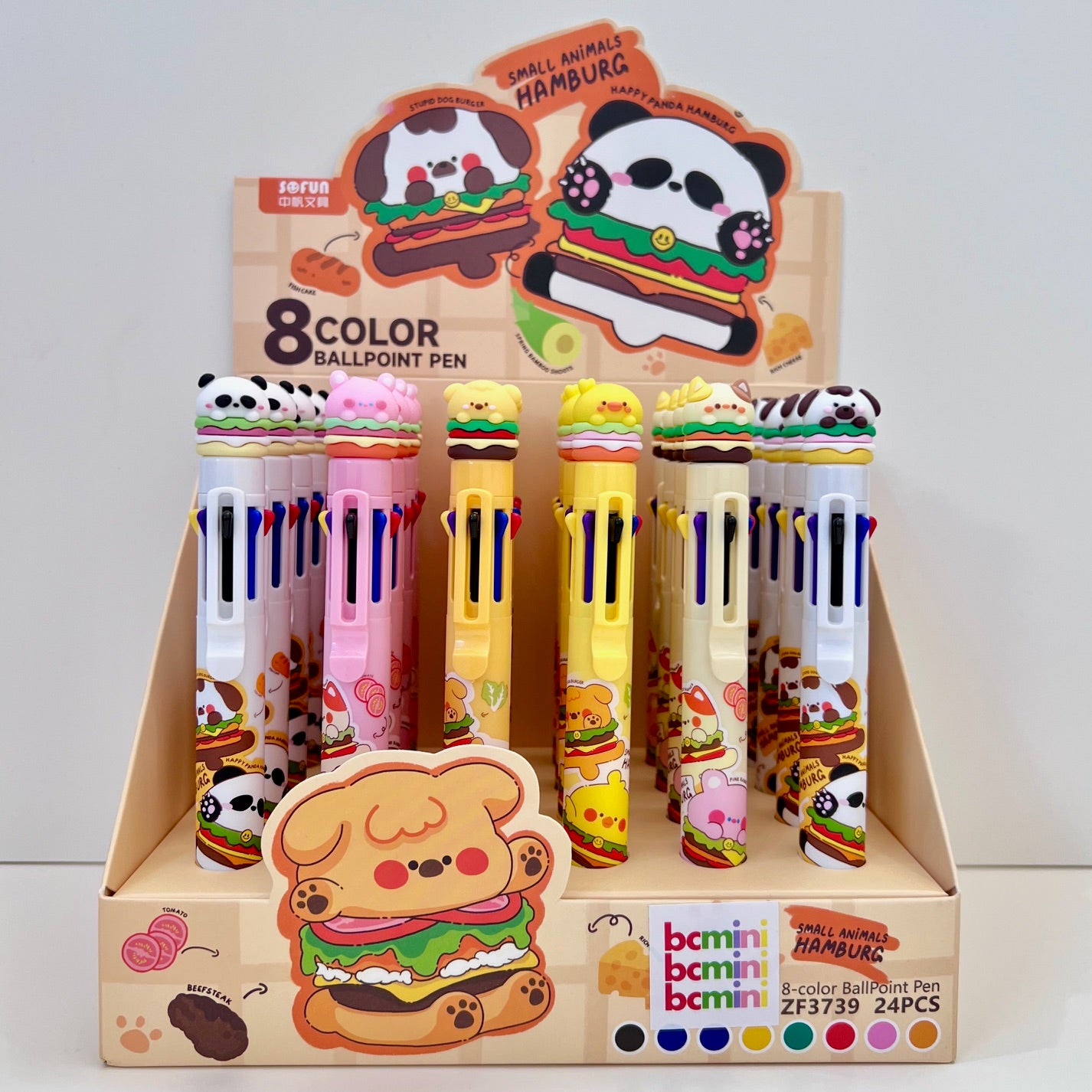 23027 ANIMAL BURGER 8-COLOR RETRACTABLE BALL PEN-24