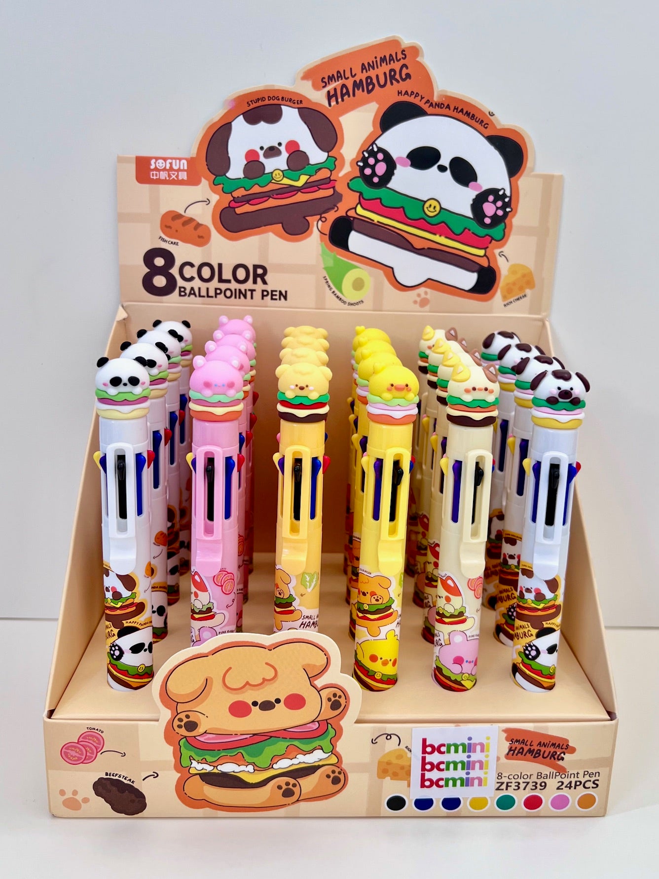 23027 ANIMAL BURGER 8-COLOR RETRACTABLE BALL PEN-24