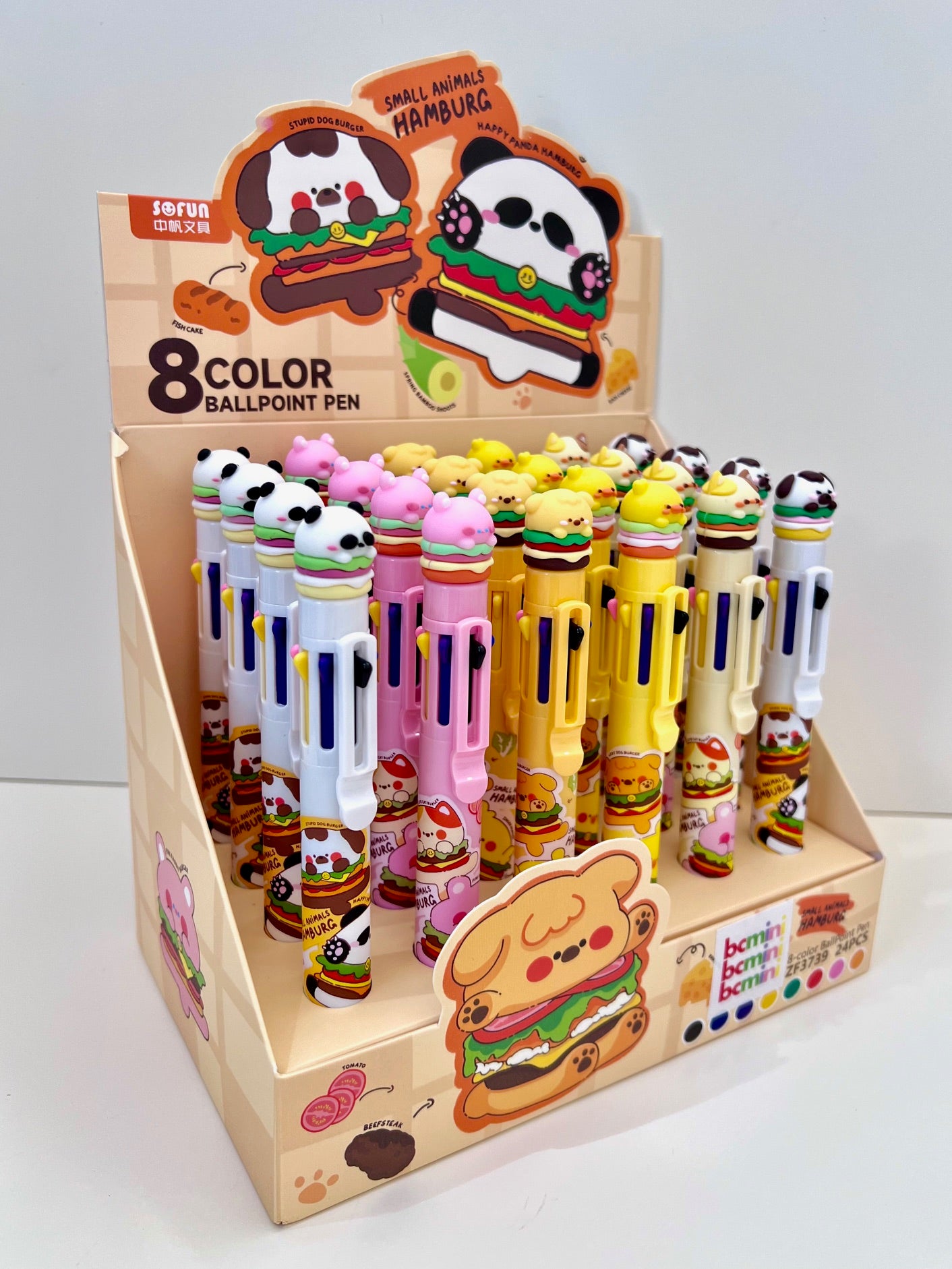 23027 ANIMAL BURGER 8-COLOR RETRACTABLE BALL PEN-24