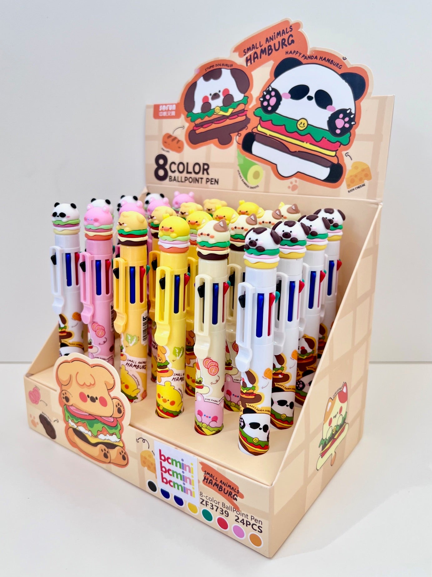 23027 ANIMAL BURGER 8-COLOR RETRACTABLE BALL PEN-24