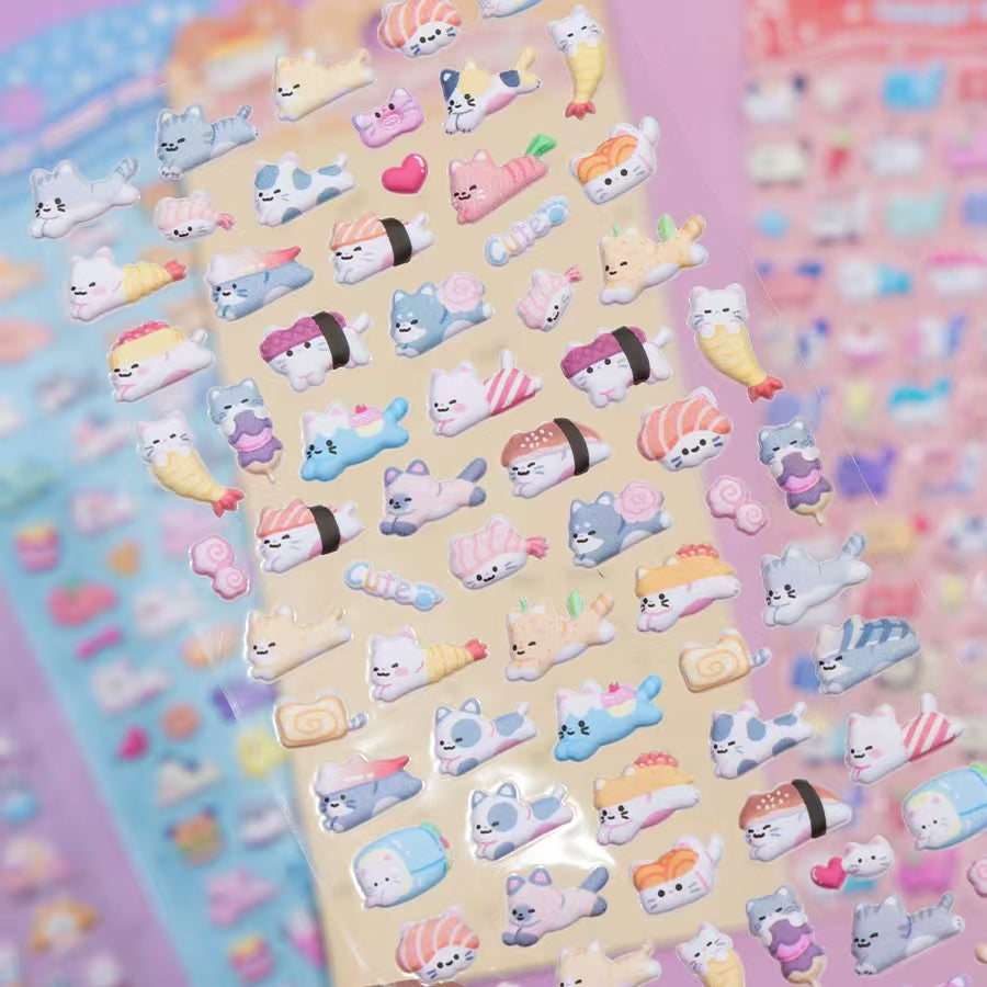 11082 Tiny Puffy Cat Dog Rabbit Stickers-12