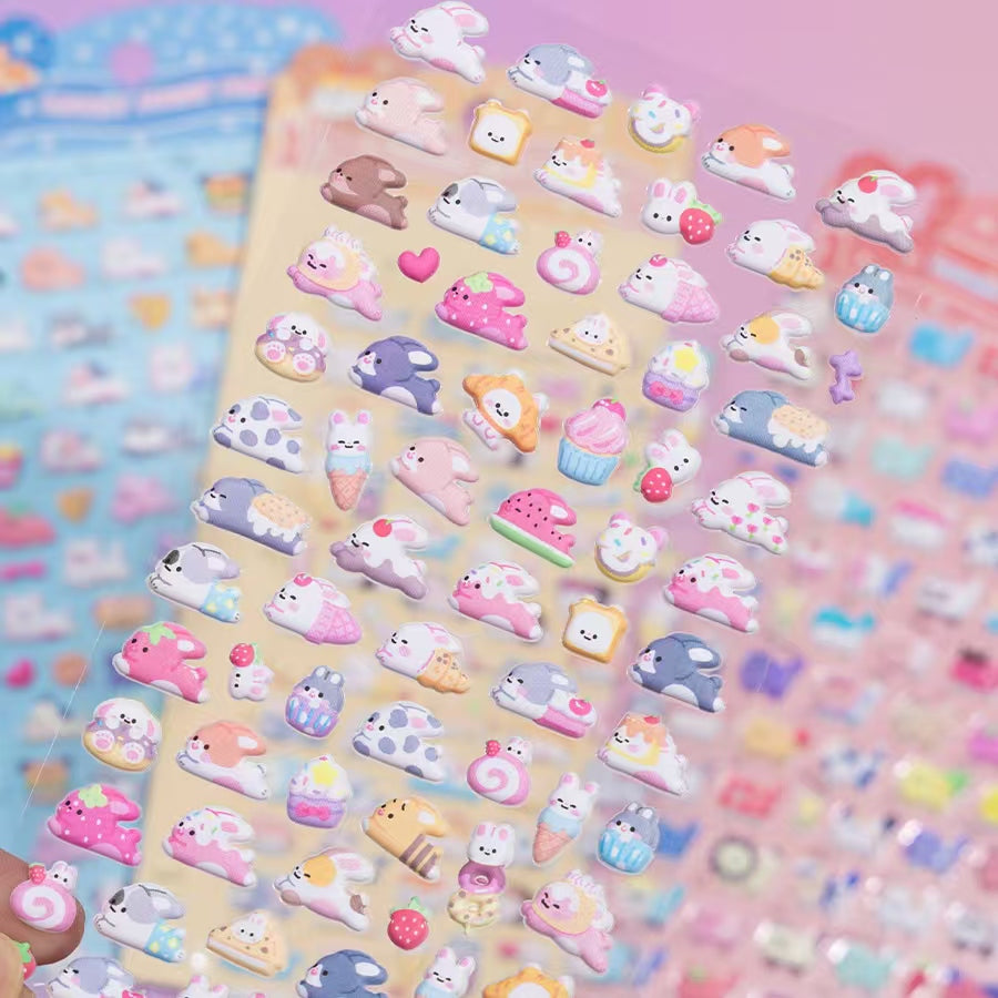 11082 Tiny Puffy Cat Dog Rabbit Stickers-12