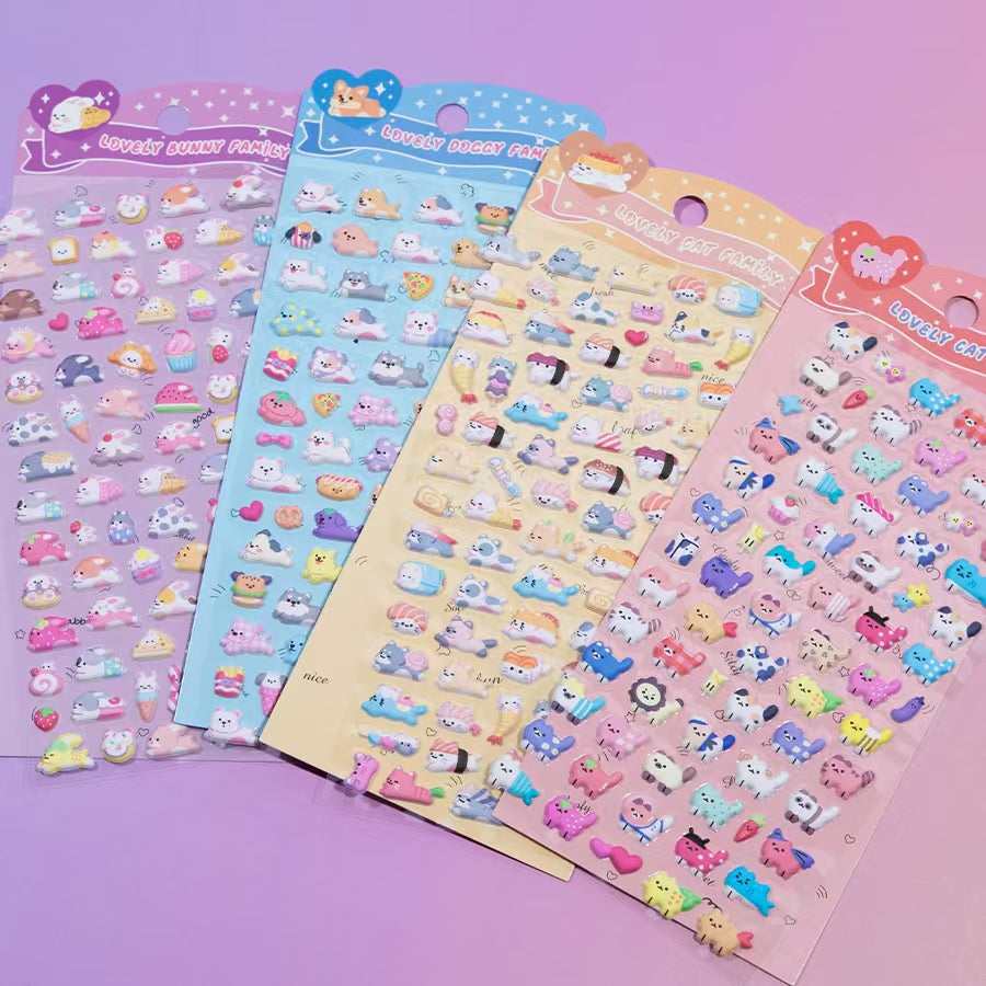 11082 Tiny Puffy Cat Dog Rabbit Stickers-12