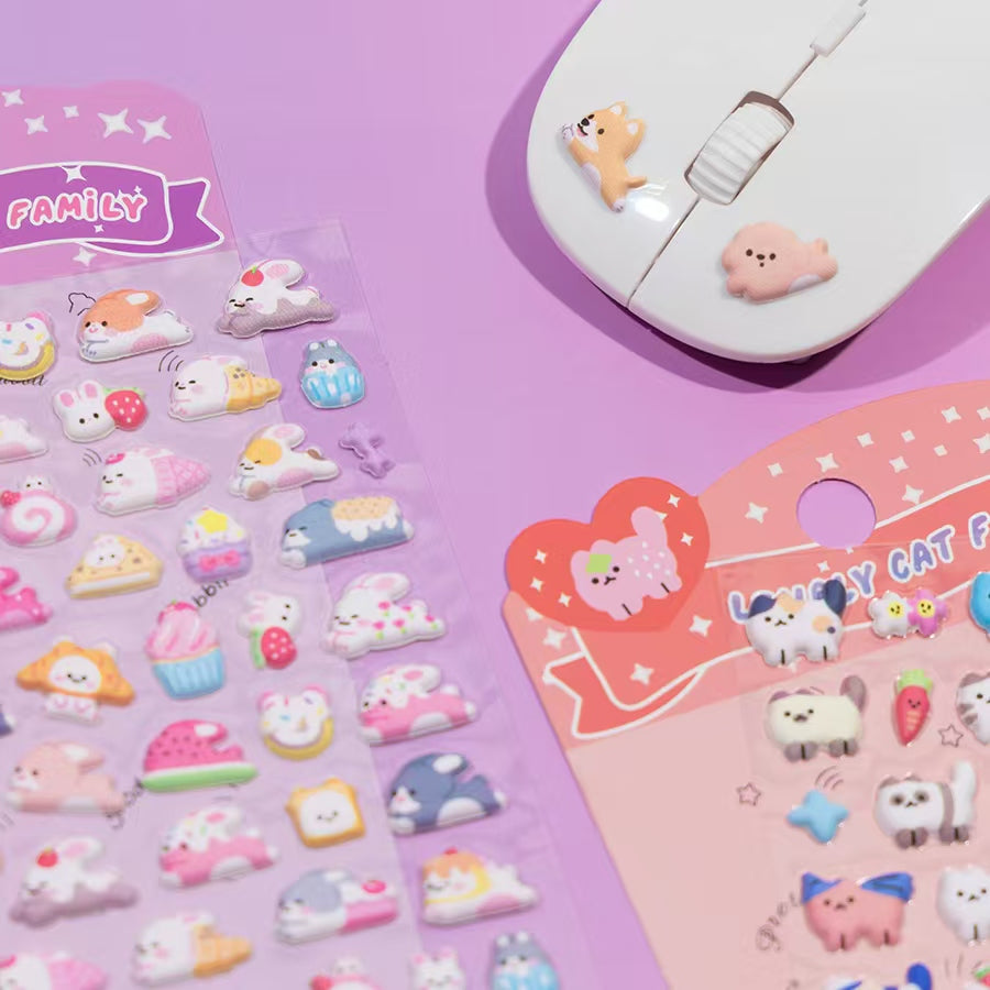11082 Tiny Puffy Cat Dog Rabbit Stickers-12