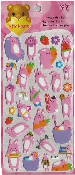 X 11092 PINK RABBITS BIG PUFFY STICKERS-DISCONTINUED