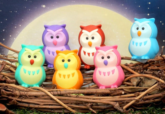 X 38006 IWAKO OWL ERASERS-6 COLORS-DISCONTINUED