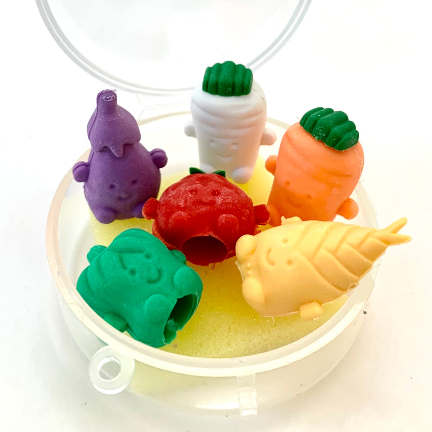 X 38402 VEGETABLE PENCIL TOP ERASERS ROUND BOX-DISCONTINUED