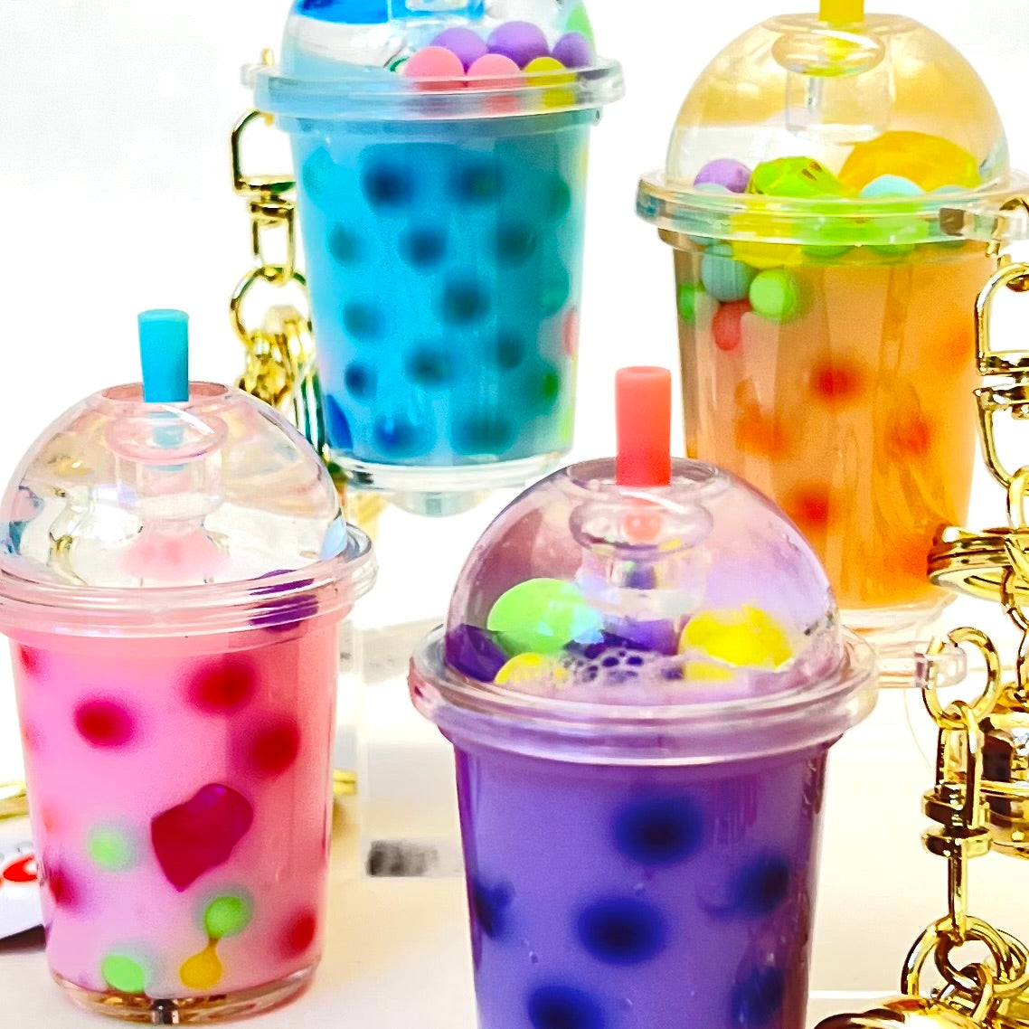 12095 PASTEL ROUND TOP BOBA FLOATY KEY CHARM-12