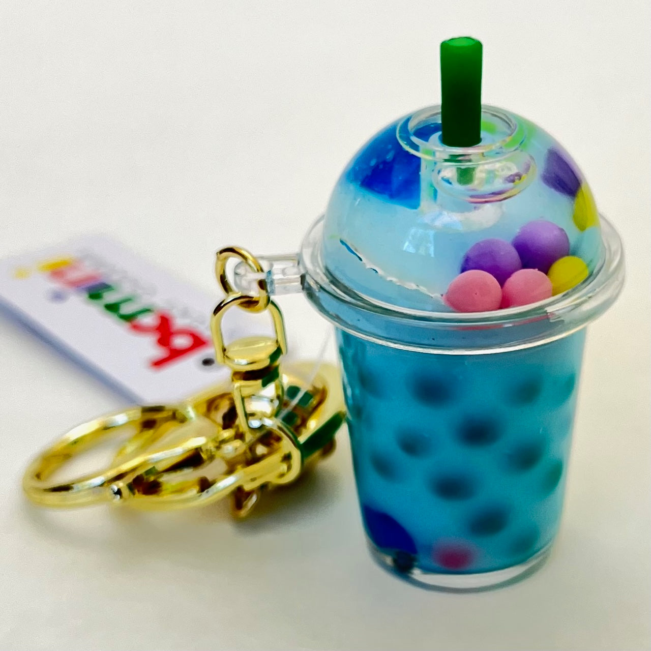 12095 PASTEL ROUND TOP BOBA FLOATY KEY CHARM-12