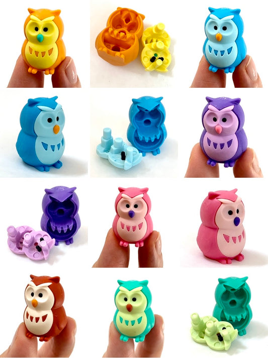 X 380061 IWAKO OWL ERASERS-6 COLORS-DISCONTINUED