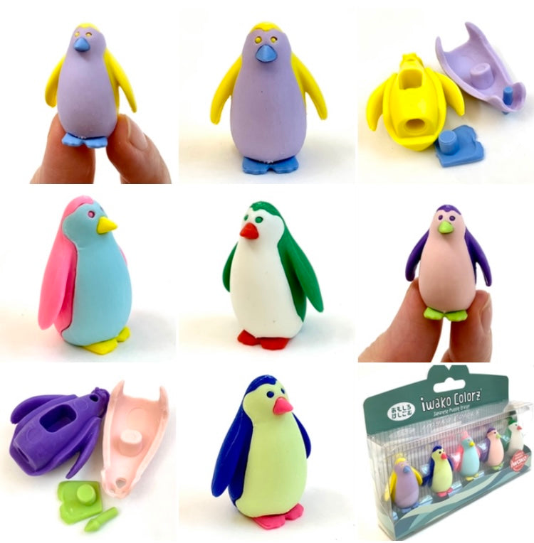38459 Iwako Colorz Penguin -12 sets of 5 Erasers